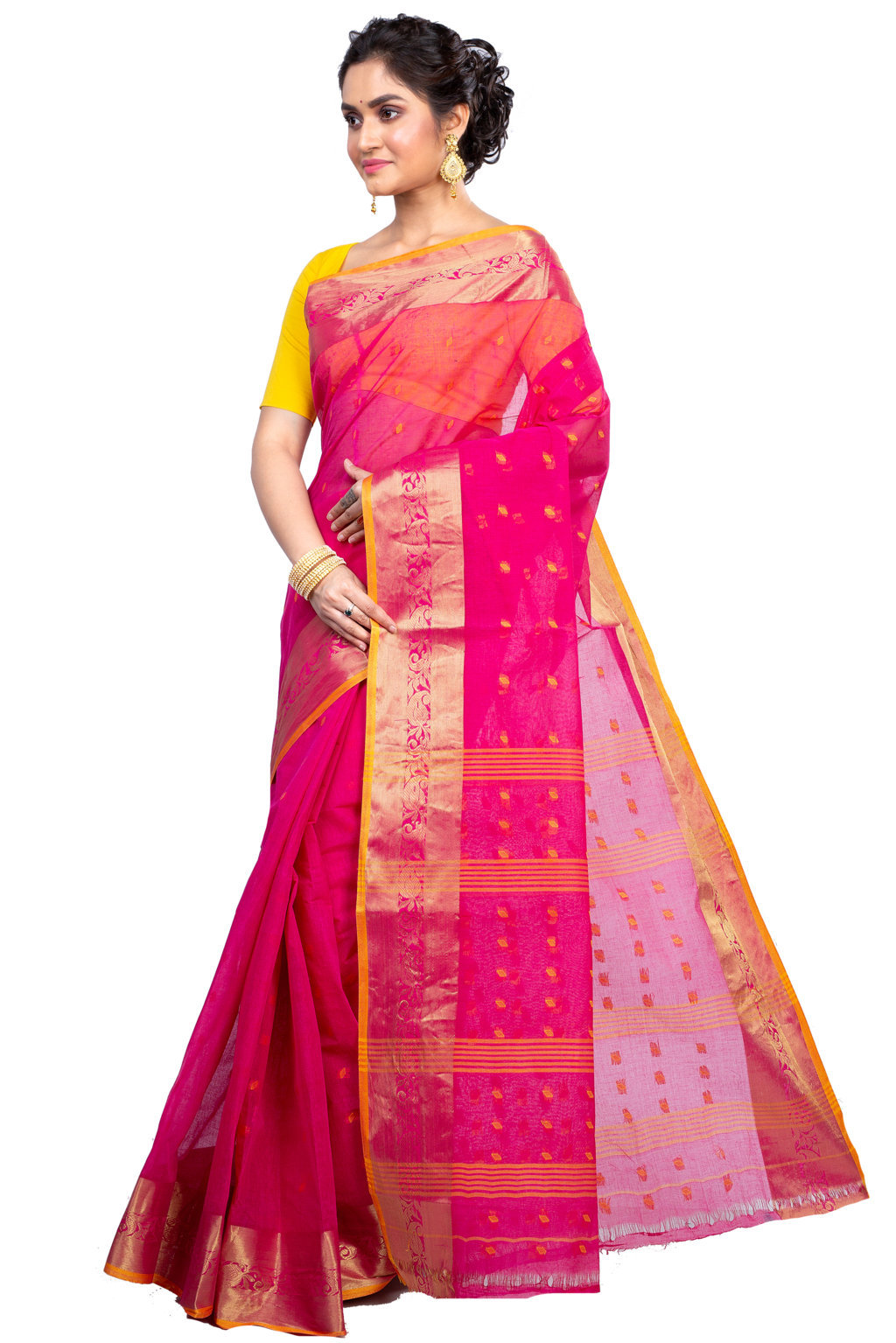 Pink Pure Cotton Churi_Par Tant Saree (862)